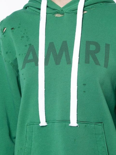 Shop Amiri Distressed Cropped Hoodie - Green