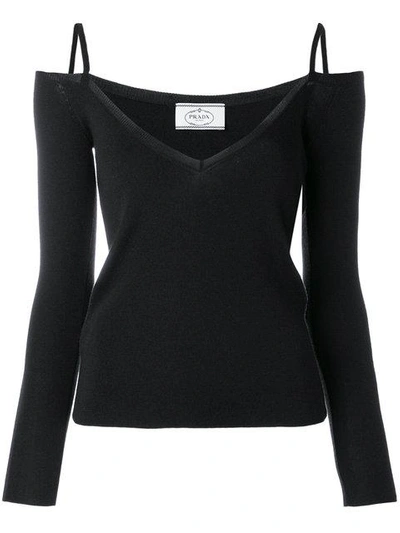 Shop Prada Off-shoulder Knitted Top - Black