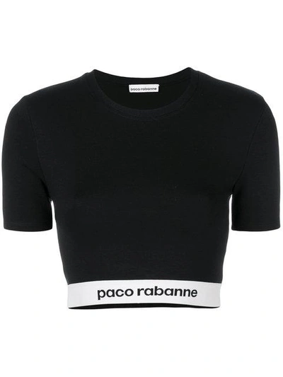 Shop Paco Rabanne Cropped Elasticated Waist T-shirt - Black