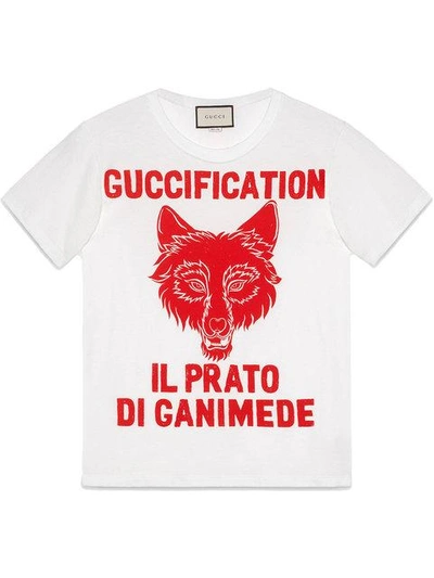 Shop Gucci ”il Prato Di Ganimede Fication” Print T-shirt In White