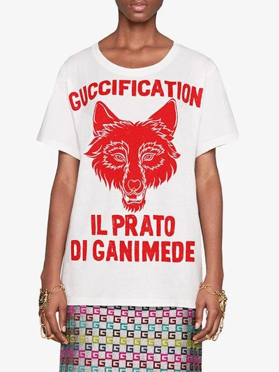 Shop Gucci ”il Prato Di Ganimede Fication” Print T-shirt In White