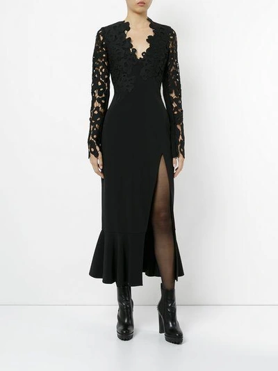 Shop David Koma Lace Embroidered Midi Dress - Black