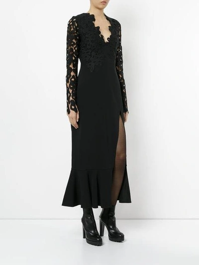 Shop David Koma Lace Embroidered Midi Dress - Black
