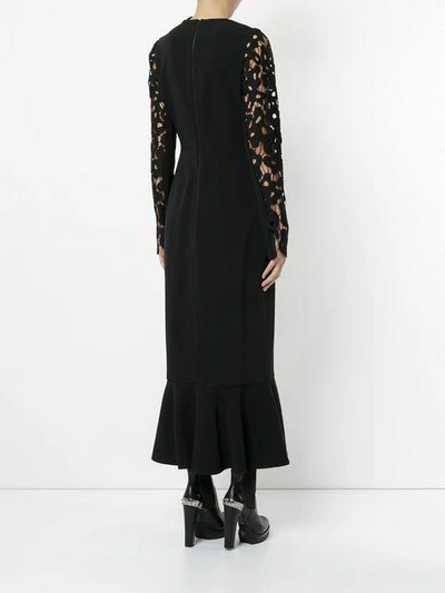 Shop David Koma Lace Embroidered Midi Dress - Black