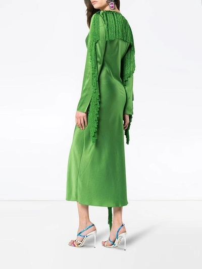 Shop Diane Von Furstenberg Side Slit Fringe Dress In Green