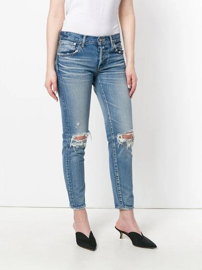 Shop Moussy Distressed Skinny Jeans In Blue