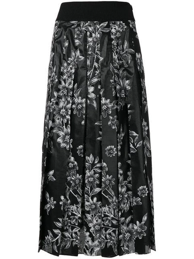 Shop Fendi Floral Print Skirt In Black