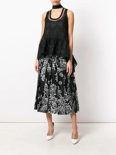 Shop Fendi Floral Print Skirt In Black