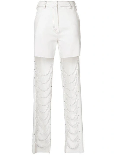 Shop Cristina Savulescu Pearl String Front Slim Fit Jeans - White