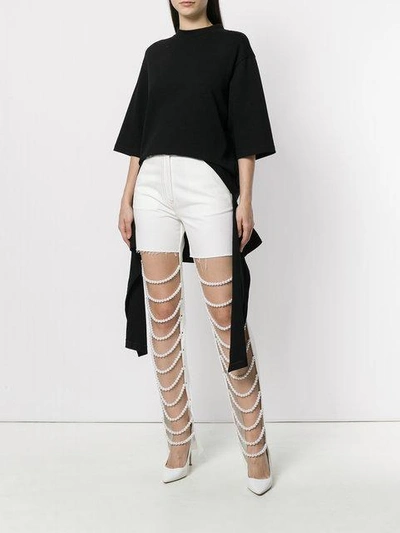 Shop Cristina Savulescu Pearl String Front Slim Fit Jeans - White