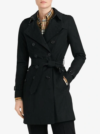 Shop Burberry The Chelsea Mid-length Trench Coat In Black