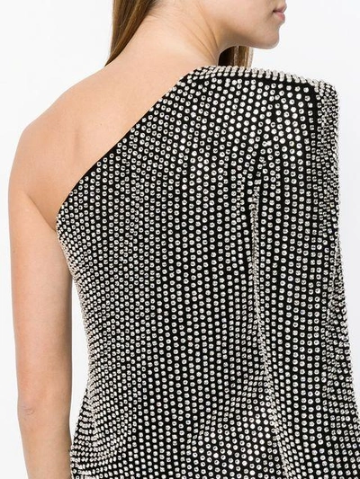 Shop Saint Laurent Crystal Embellished One Shoulder Top In Black