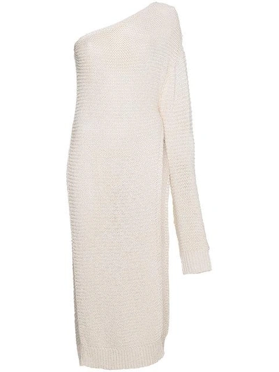 Shop Stella Mccartney Asymmetric Knitted Dress In Neutrals