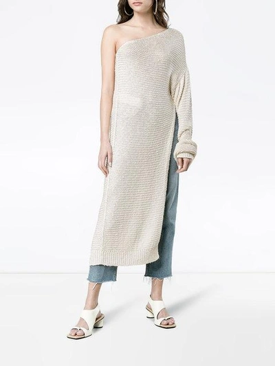 Shop Stella Mccartney Asymmetric Knitted Dress In Neutrals