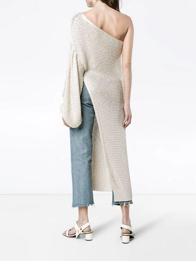 Shop Stella Mccartney Asymmetric Knitted Dress In Neutrals