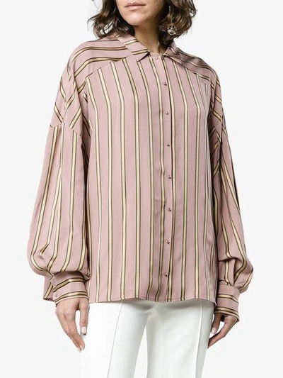 Shop Esteban Cortazar Striped Satin Shirt In Pink