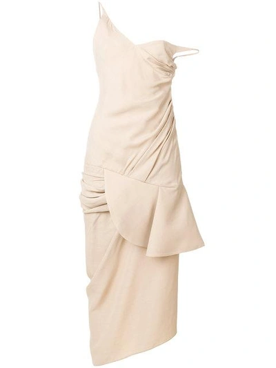 Shop Jacquemus Draped Midi Dress - Neutrals