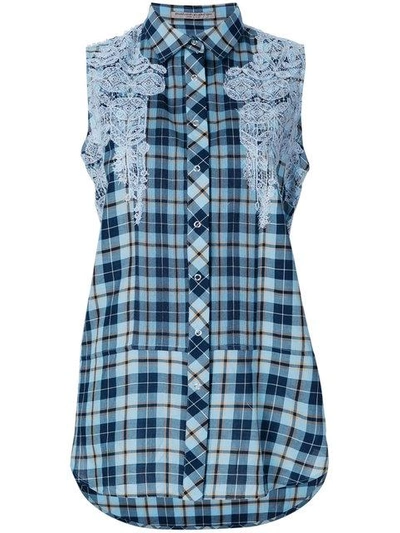 Shop Ermanno Scervino Checked Sleeveless Shirt - Blue