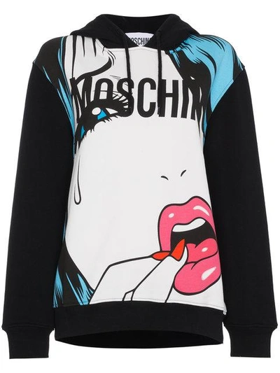 Shop Moschino Oversized Hoodie With Logo Print In Black