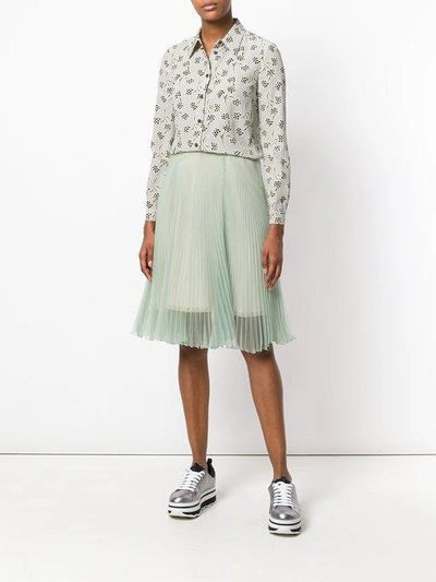 Shop Prada Green Silk Pleated Skirt