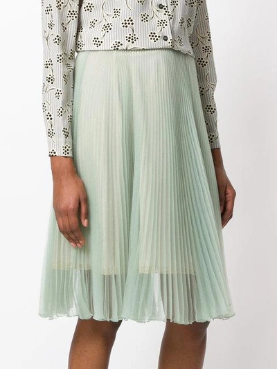 Shop Prada Green Silk Pleated Skirt