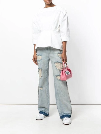 Shop Dolce & Gabbana Ripped Wide Leg Jeans In Blue