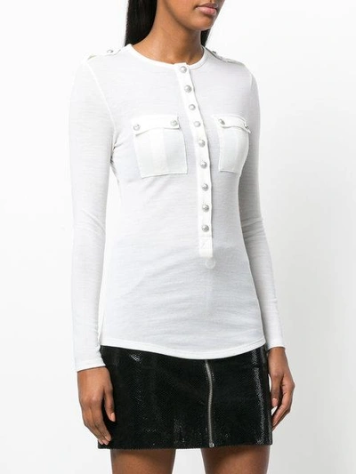 Shop Balmain Buttoned Knitted Top - White