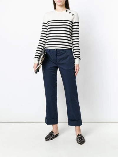 Shop Fay Cropped Turn Up Trousers In Blue