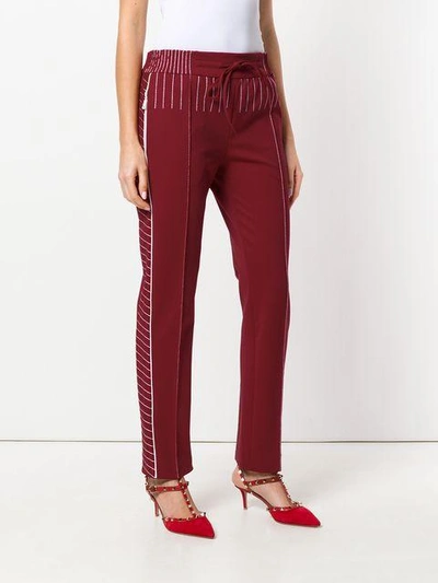 Shop Valentino Contrasting Stitched Trousers - Red