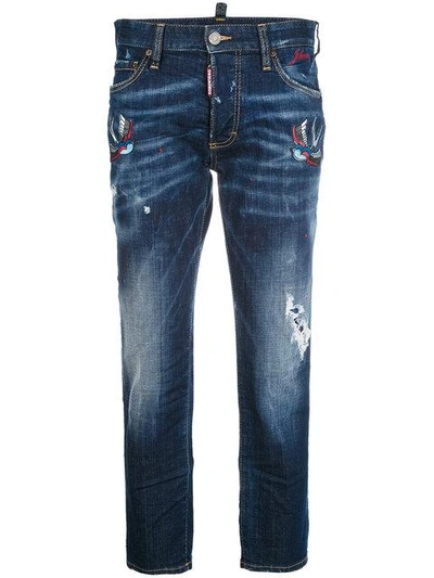 Shop Dsquared2 Embroidered Boyfriend Jeans - Blue
