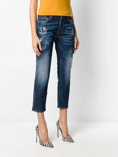 Shop Dsquared2 Embroidered Boyfriend Jeans - Blue