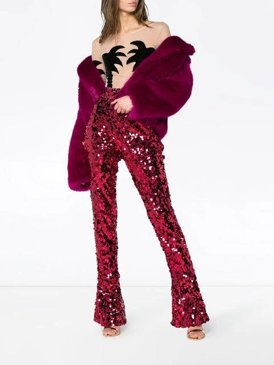 Shop Halpern High Waisted Sequin Flared Trousers In Pink