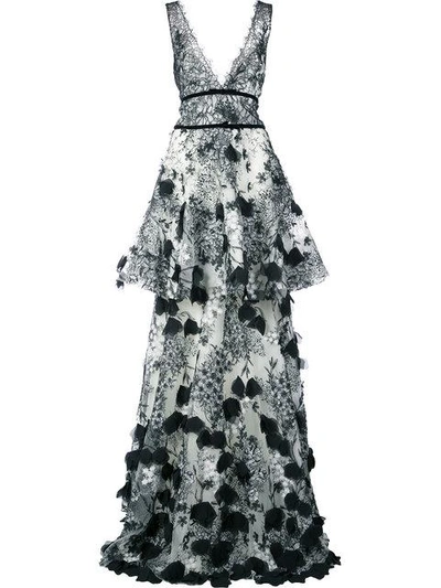 Shop Marchesa Notte Embroidered Maxi Dress In Black