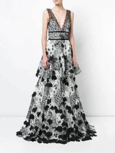 Shop Marchesa Notte Embroidered Maxi Dress In Black