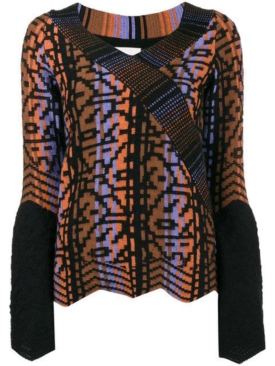 Shop Peter Pilotto Pattern Bell Sleeve Knitted Top In Blue