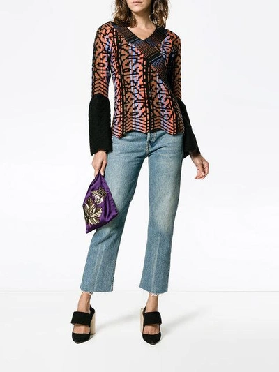 Shop Peter Pilotto Pattern Bell Sleeve Knitted Top In Blue