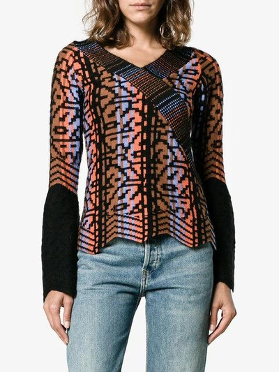 Shop Peter Pilotto Pattern Bell Sleeve Knitted Top In Blue