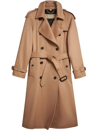 Shop Burberry Cashmere Trench Coat - Brown