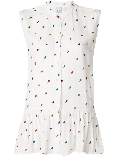Shop Ps By Paul Smith Printed Sleeveless Blouse - White