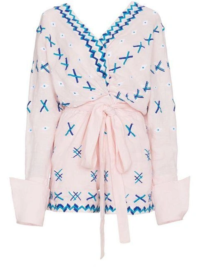 Shop All Things Mochi Magda Embroidered Linen Playsuit