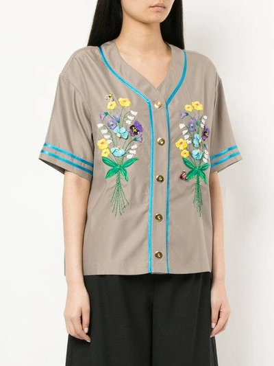 Shop Muveil Embroidered Button Shirt In Brown