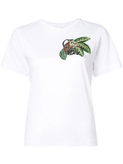 Shop Oscar De La Renta Lemur Embroidered T-shirt