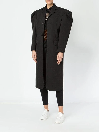 Shop Blindness Puff Sleeve Embellished Neck Coat - Black