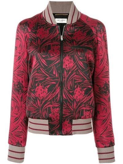 Shop Saint Laurent Floral Zipped Jacket - Red