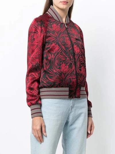 Shop Saint Laurent Floral Zipped Jacket - Red
