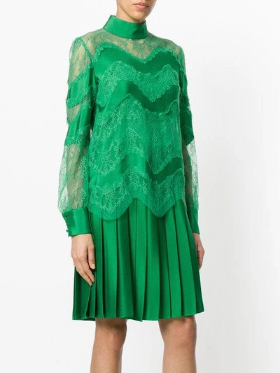 Shop Valentino Lace Embroidered And Pleated Dress