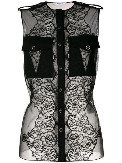 Shop Givenchy Sleeveless Lace Blouse In Black