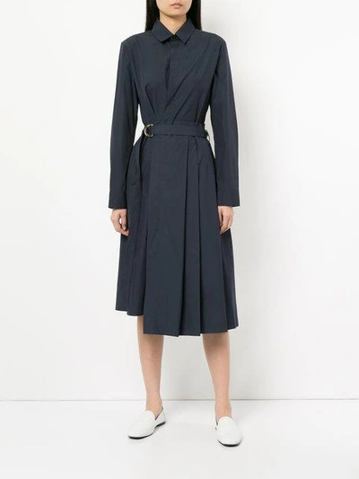 pleated midi shirt dress