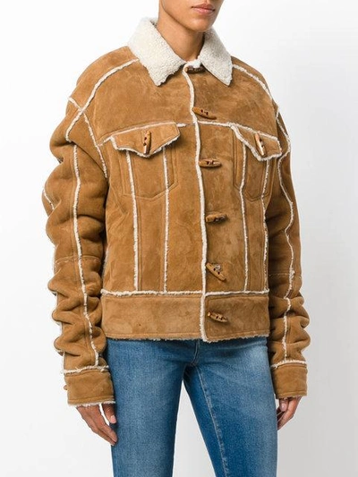 Shop Saint Laurent Shearling Jacket In Brown