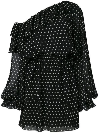 polka-dot one shoulder dress